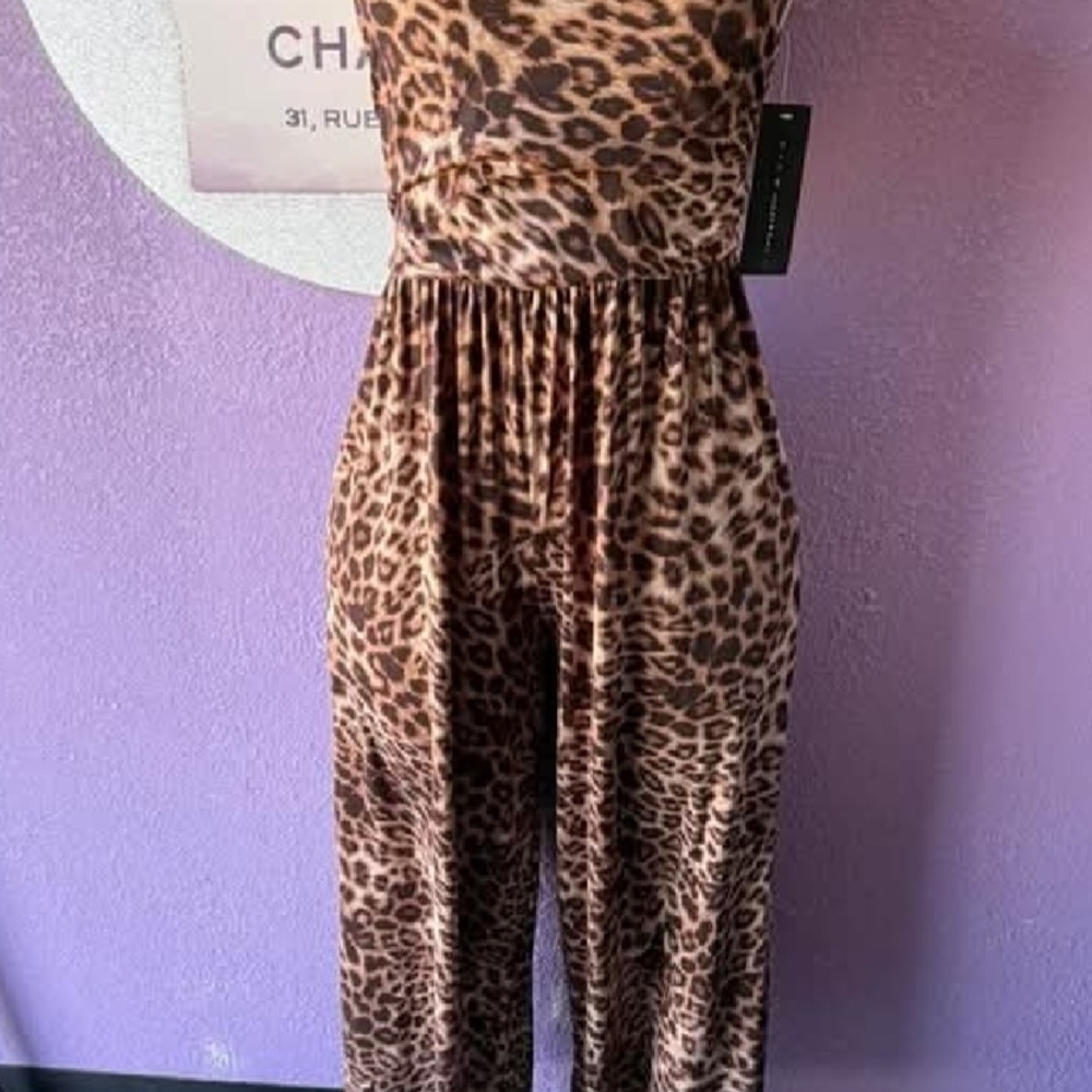 Leopard Print Wide-Leg Jumpsuit - Brown